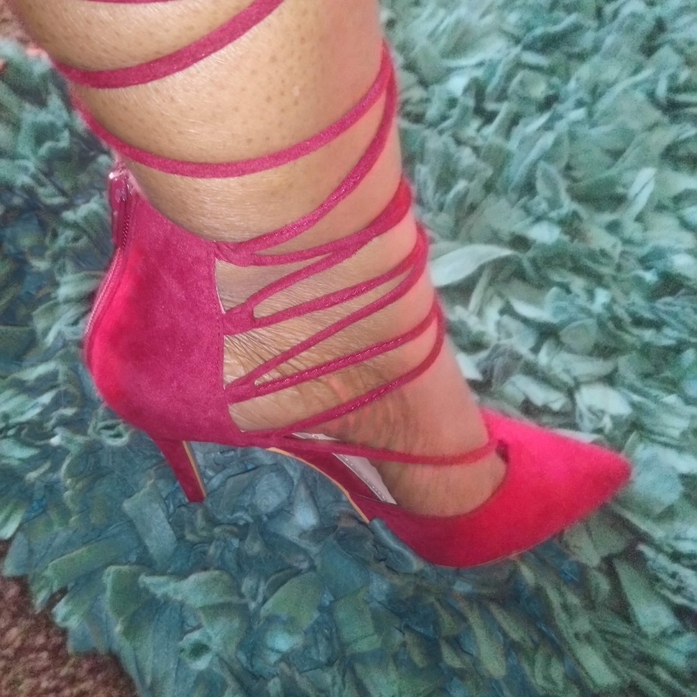 Faux Suede Tie-up Stilleto Heel